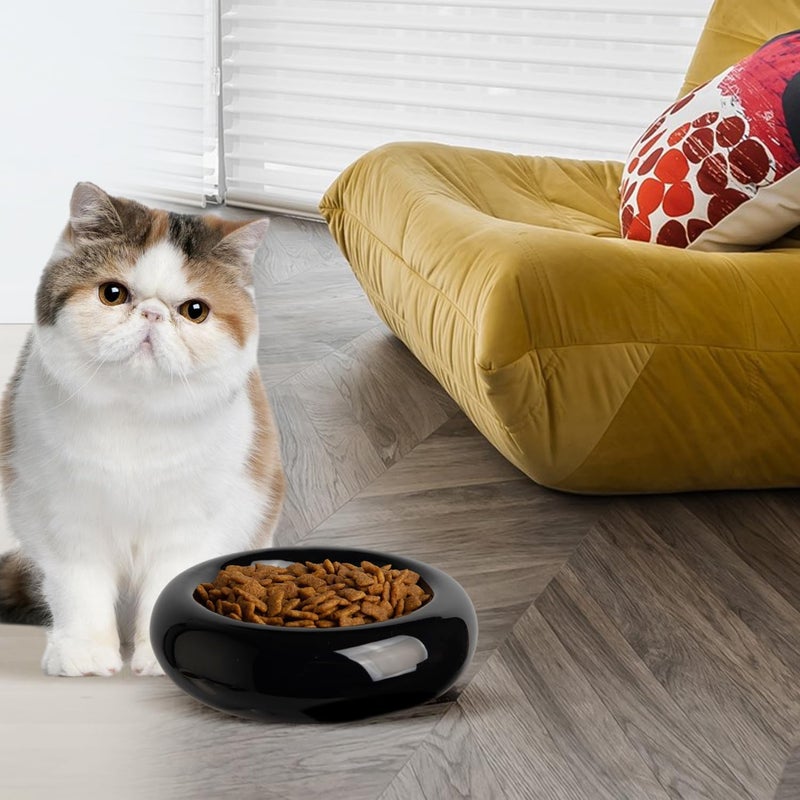 KTLECL 6.1 Inch Cat Bowls, 7 oz Ceramic Cat Food Bowl, Whisker Fatigue Relief Bowl, Anti-Vomiting, Protect Spine, Perfect for Indoor Cats(2pc Black) - Image 4